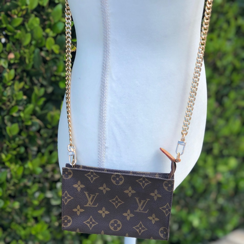Louis Vuitton Brown Monogram Crossbody Pouch with Gold Chain - Picture 3 of 8
